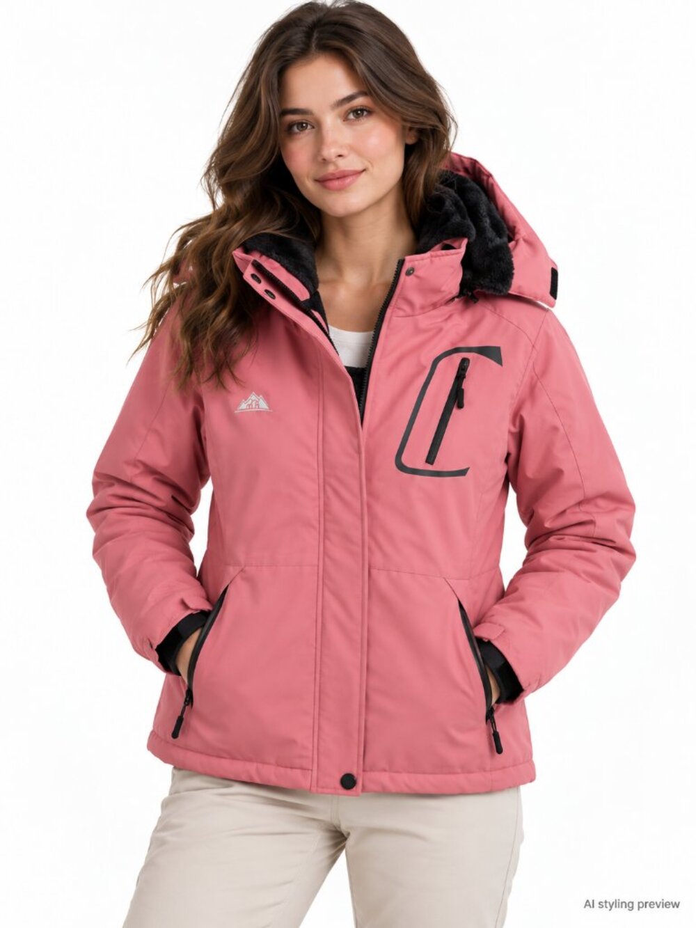Pink Hooded Fleece-Lined Winter Ski Style Jacket Size Small